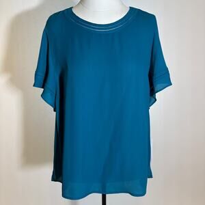 NWT Liz Claiborne Deep Lagoon Flutter Sleeve Career Blouse Womens Size Medium M